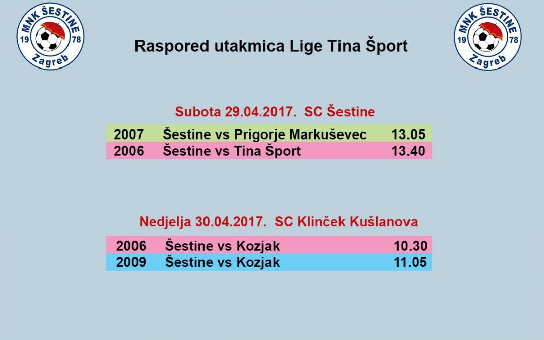 Raspored Lige Tina šport 29-30.04.2017.